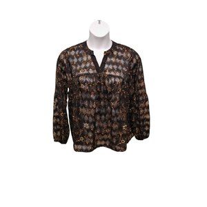 Zac & Rachel Womens Large Floral Balloon Sleeve Blouse Sheer Whimsigoth